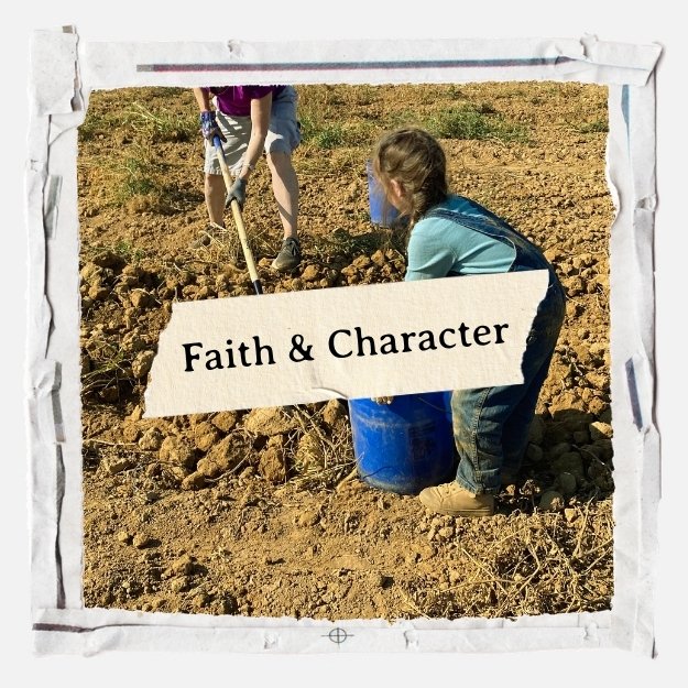 Faith and Character - little girl working in field harvesting potatoes
